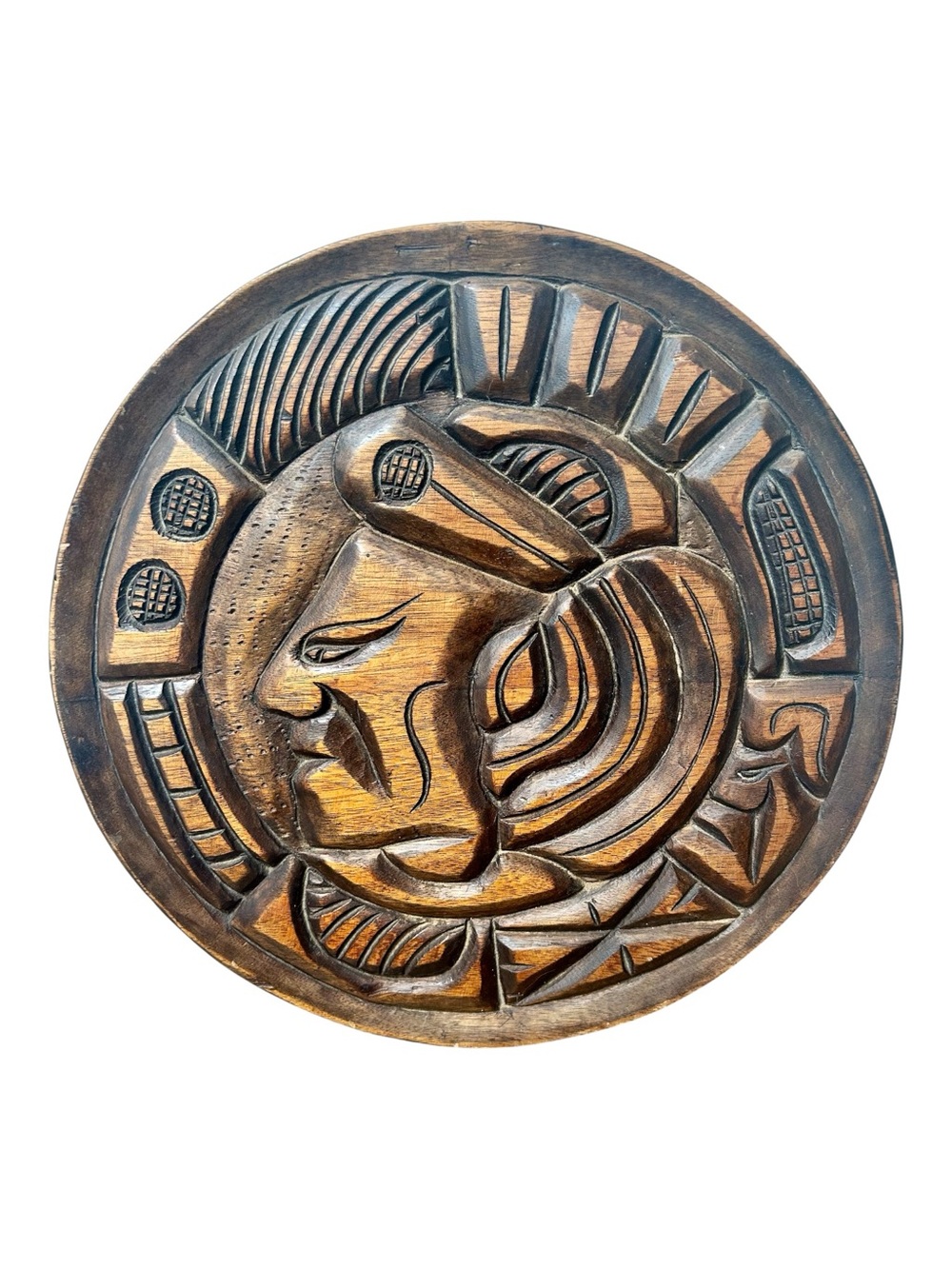 Vintage Hand-Carved Wooden Wall Art - S.P.S. Honduras, C.A. - 11.5” Round